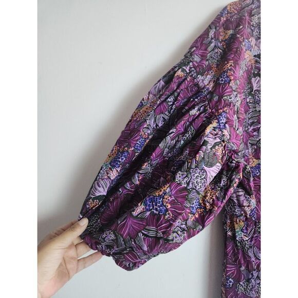 Kika Vargas for Target Purple Floral Puff Sleeve 100% Cotton Wrap Blouse size 3X - Picture 9 of 10